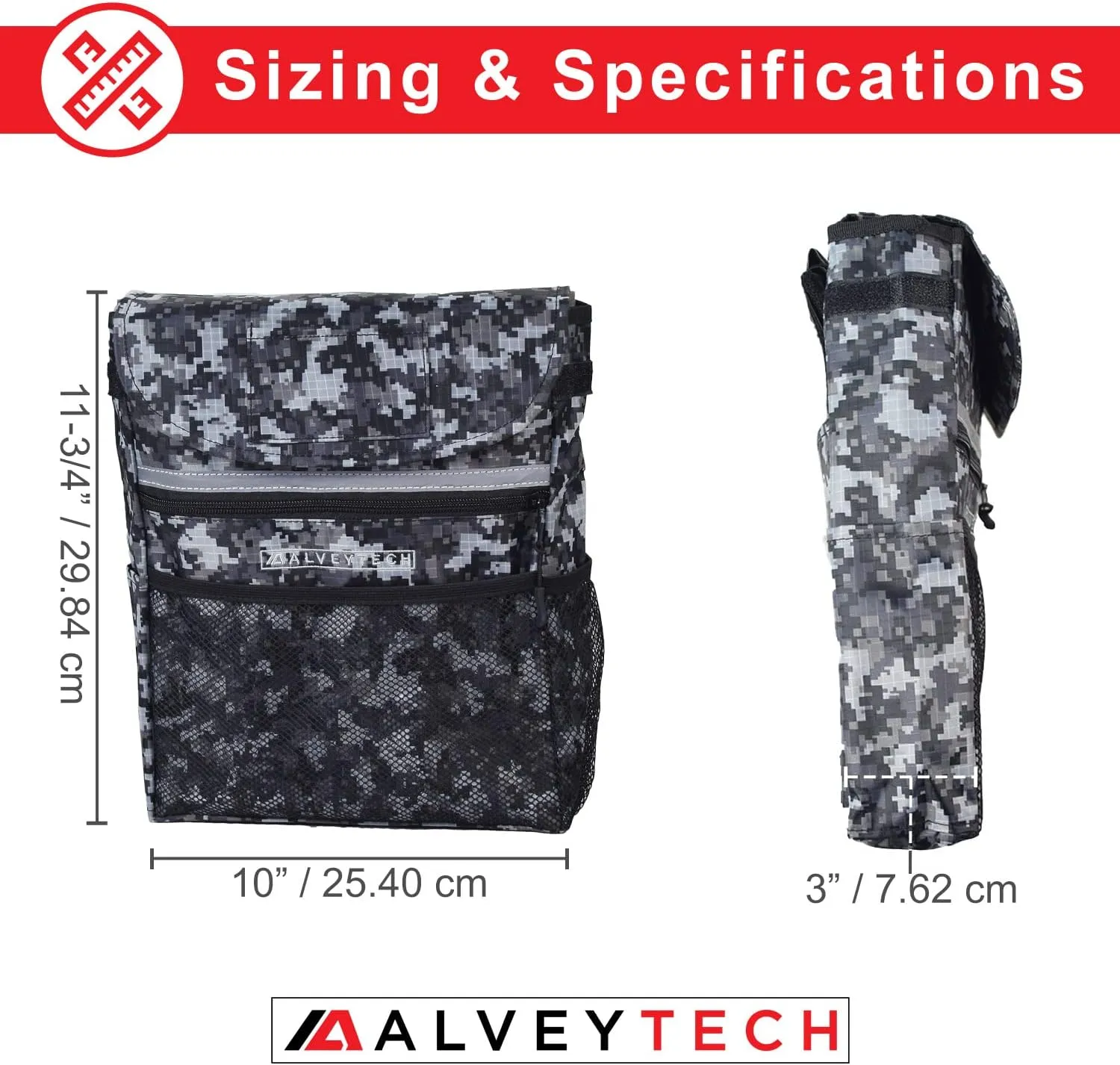 AlveyTech Saddle Bag for Mobility Scooter, Wheelchair, & Electric Power Chair (Large, Digital Gray Camo) - Accessories Holder Armrest Side Pouch Storage Organizer Bags for Adults, Water-Resistant