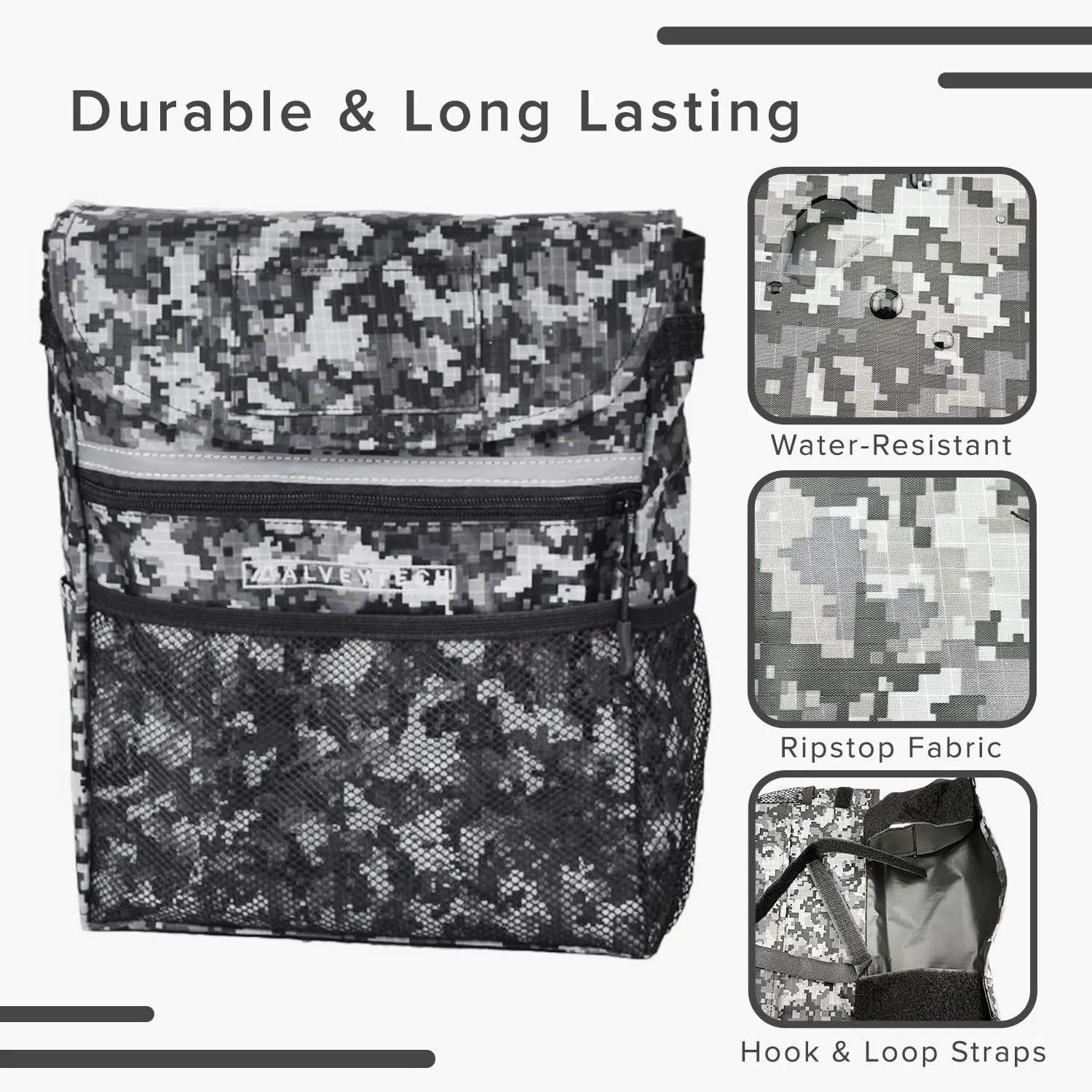 AlveyTech Saddle Bag for Mobility Scooter, Wheelchair, & Electric Power Chair (Large, Digital Gray Camo) - Accessories Holder Armrest Side Pouch Storage Organizer Bags for Adults, Water-Resistant