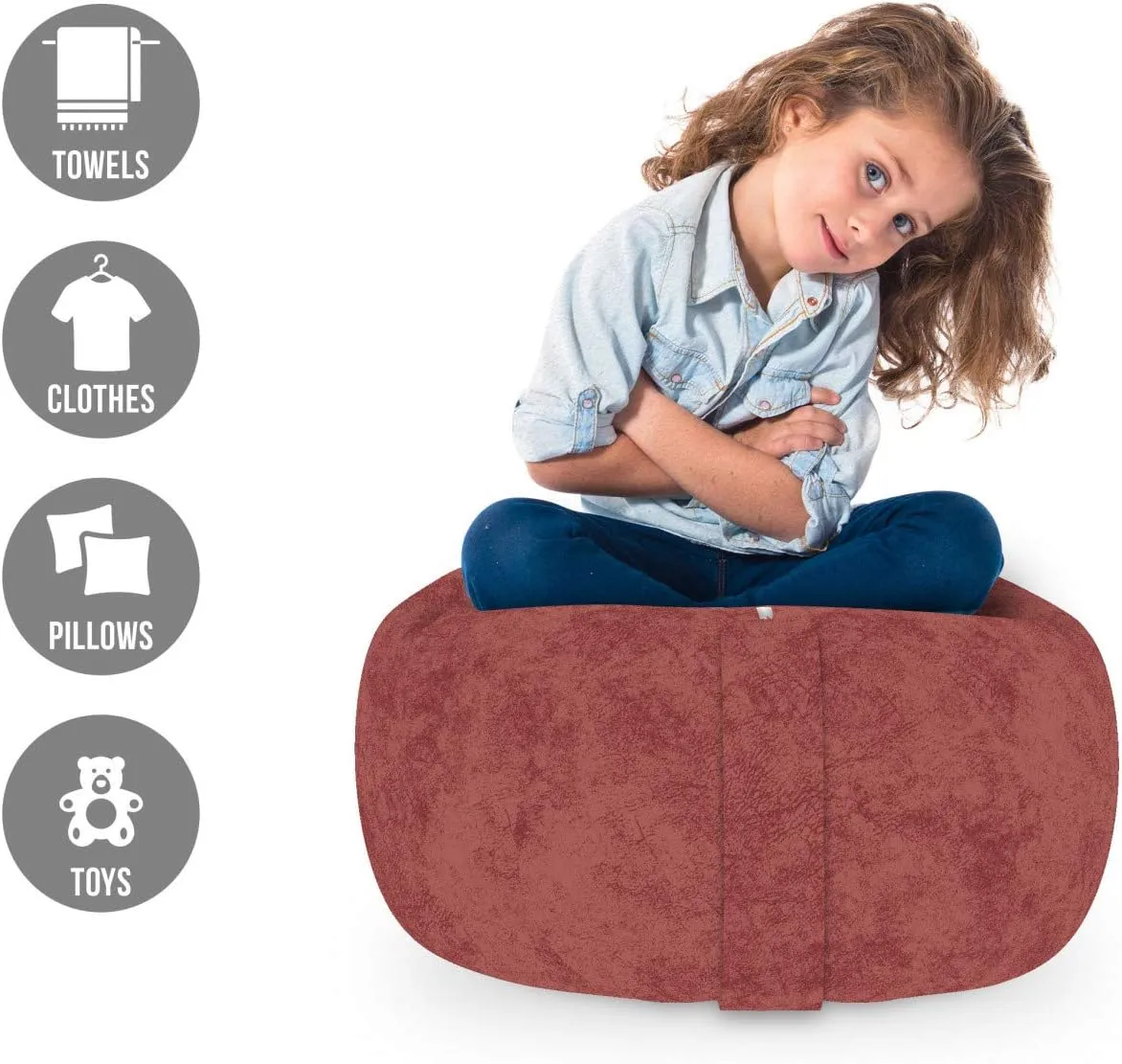 Ambesonne Faux Suede Storage Bag Chair, Digitally Printed Distressed Texture, Stuffed Animal Organizer Washable Bag Space Saver for Pillows Comforters, Burnt Orange, Small Size