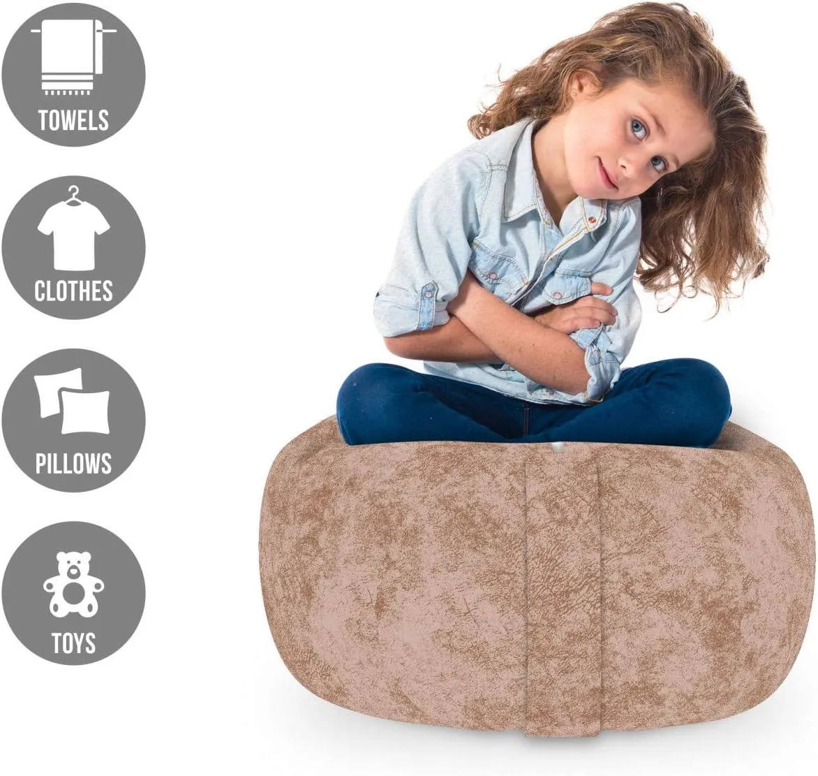 Ambesonne Faux Suede Storage Bag Chair, Digitally Printed Distressed Texture, Stuffed Animal Organizer Washable Bag Space Saver for Pillows Comforters, Dark Mustard, Small Size
