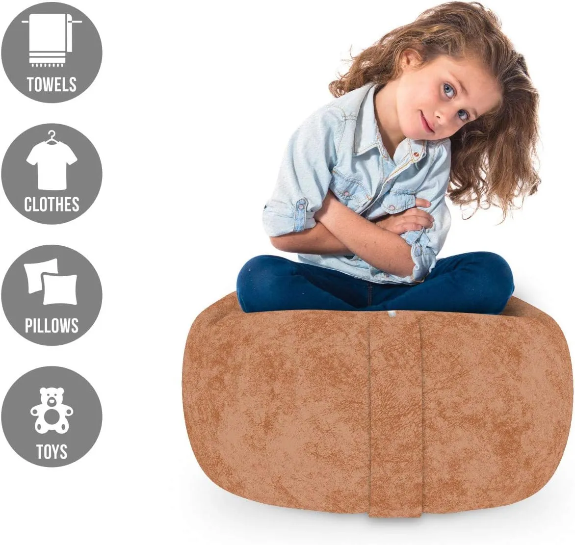 Ambesonne Faux Suede Storage Bag Chair, Digitally Printed Distressed Texture, Stuffed Animal Organizer Washable Bag Space Saver for Pillows Comforters, Earth Yellow, Small Size