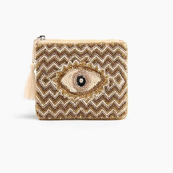 America & Beyond Embellished Evil Eye Coin Bag