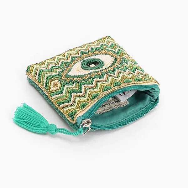 America & Beyond Embellished Evil Eye Coin Bag