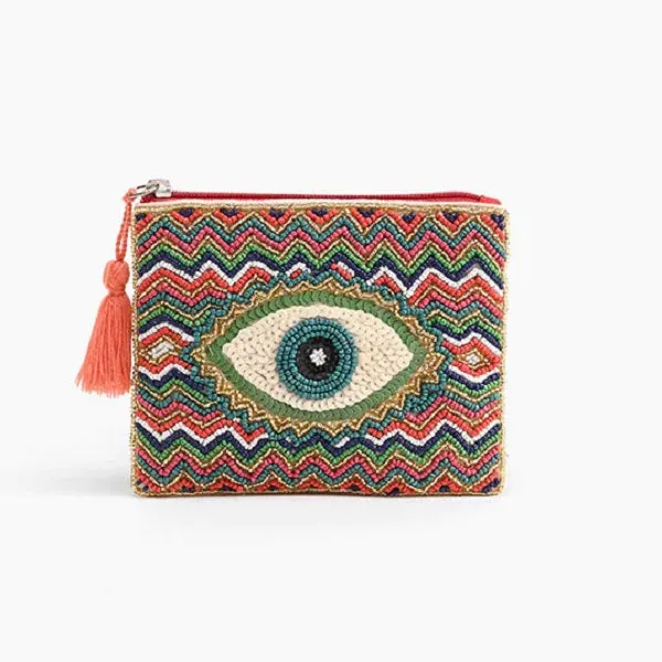 America & Beyond Embellished Evil Eye Coin Bag