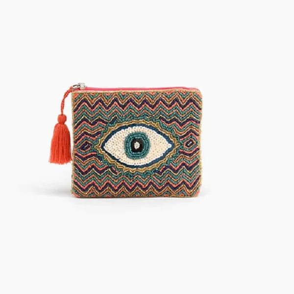 America & Beyond Embellished Evil Eye Coin Bag