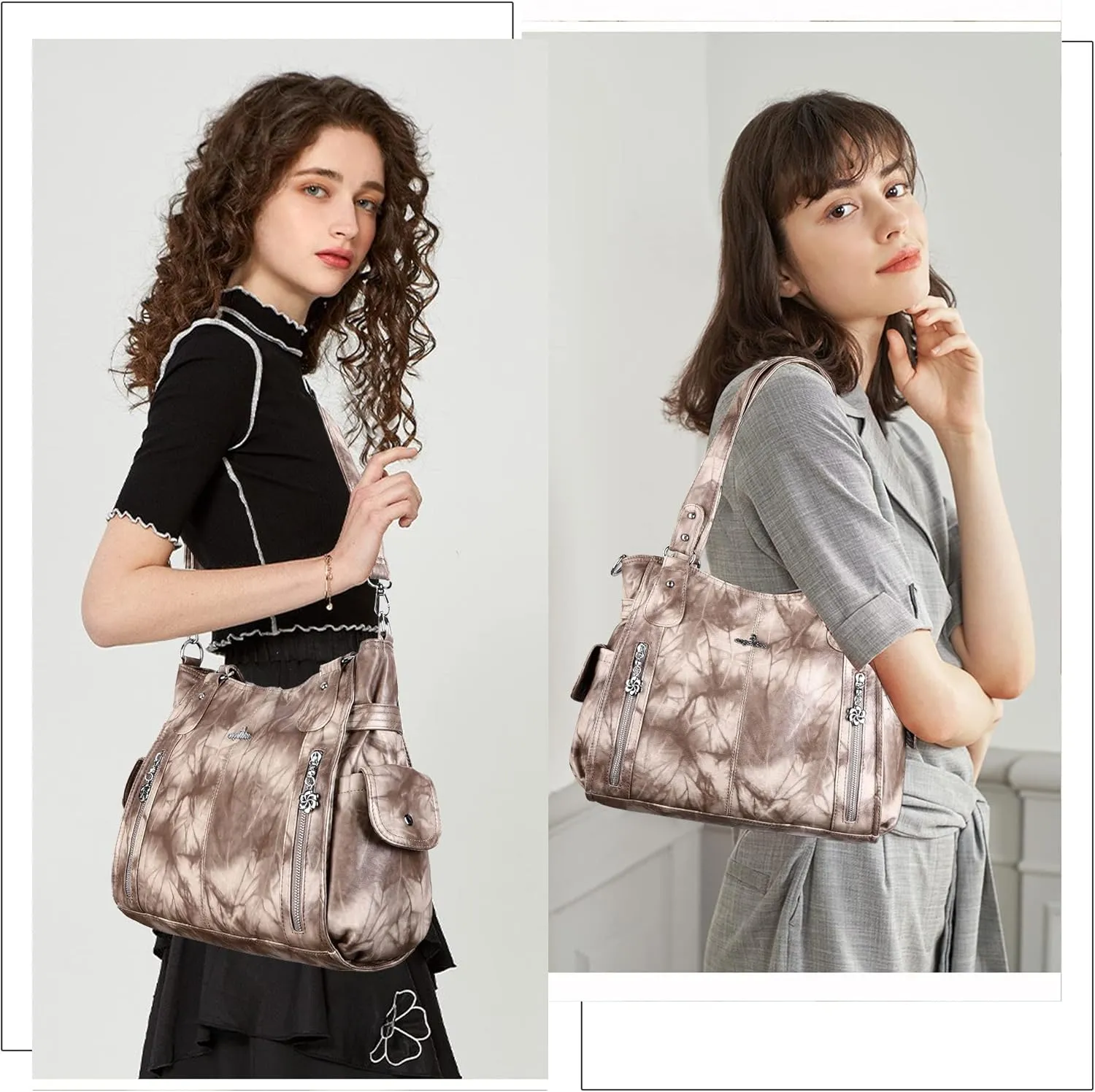 Angel Kiss Handbags for Womens Top-Handle Hobo Purse Roomy Casual Shoulder Bags PU Tote Satchel Purse for Women