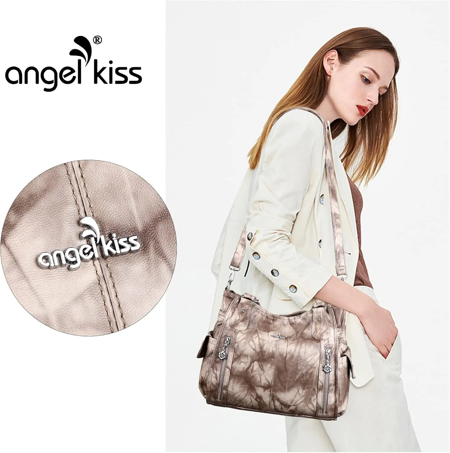 Angel Kiss Handbags for Womens Top-Handle Hobo Purse Roomy Casual Shoulder Bags PU Tote Satchel Purse for Women