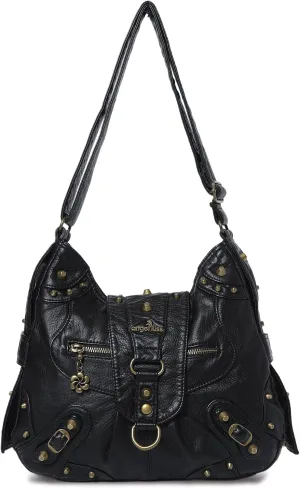 Angel Kiss Hobo Bag for Women Studded Vegan Leather Shoulder Purses and Handbags Retro Roomy Daily Crossbody Bags Medium Size