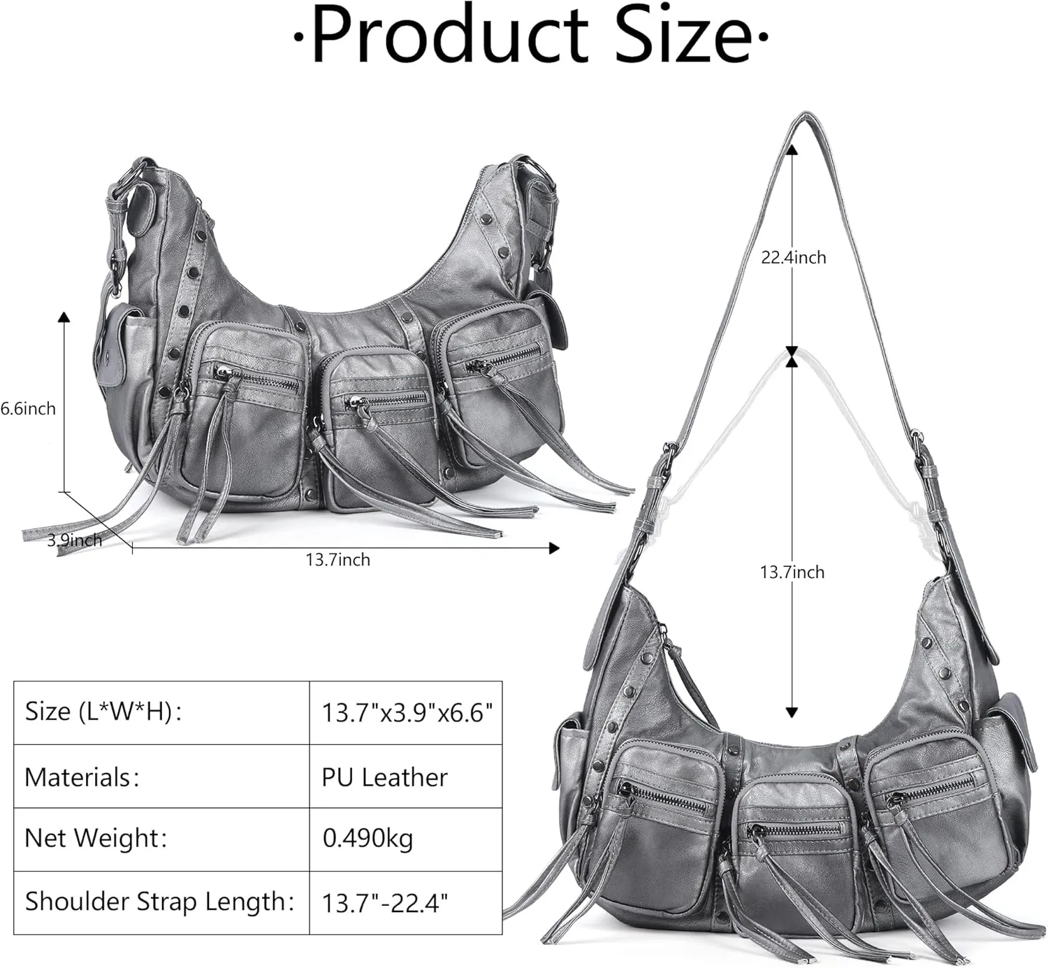 Angel Kiss Hobo Bags Purse for Women Y2K Shoulder Bag Multi Pockets Designer Satchel Studded Handbags with Strap