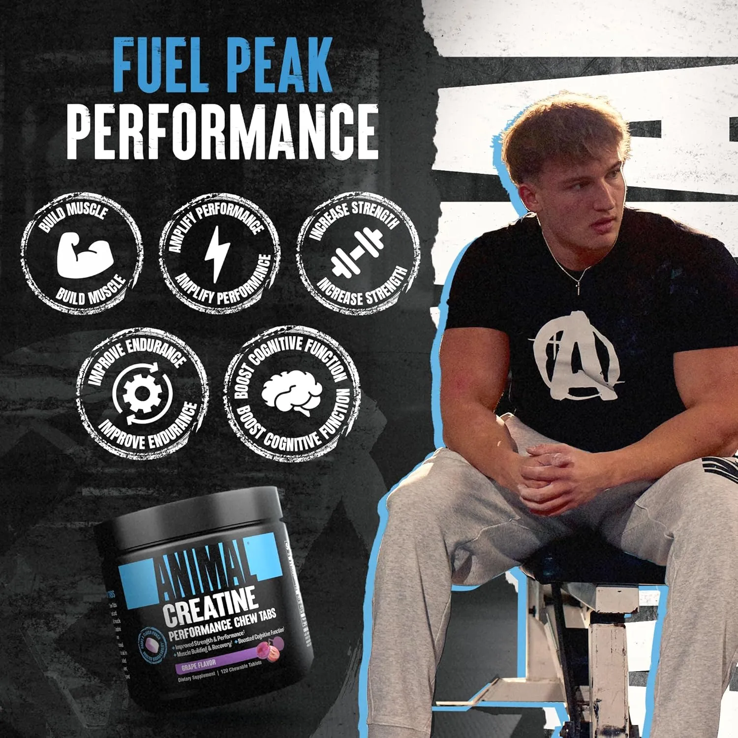 Animal Creatine Chews Tablets - Enhanced Creatine Monohydrate with AstraGin to Improve Absorption, Sea Salt for Added Pumps, Delicious and Convenient Chewable Tablets - Grape