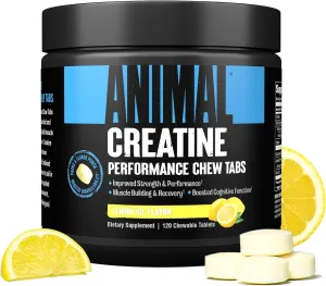 Animal Creatine Chews Tablets - Enhanced Creatine Monohydrate with AstraGin to Improve Absorption, Sea Salt for Added Pumps, Delicious and Convenient Chewable Tablets - Lemon Ice
