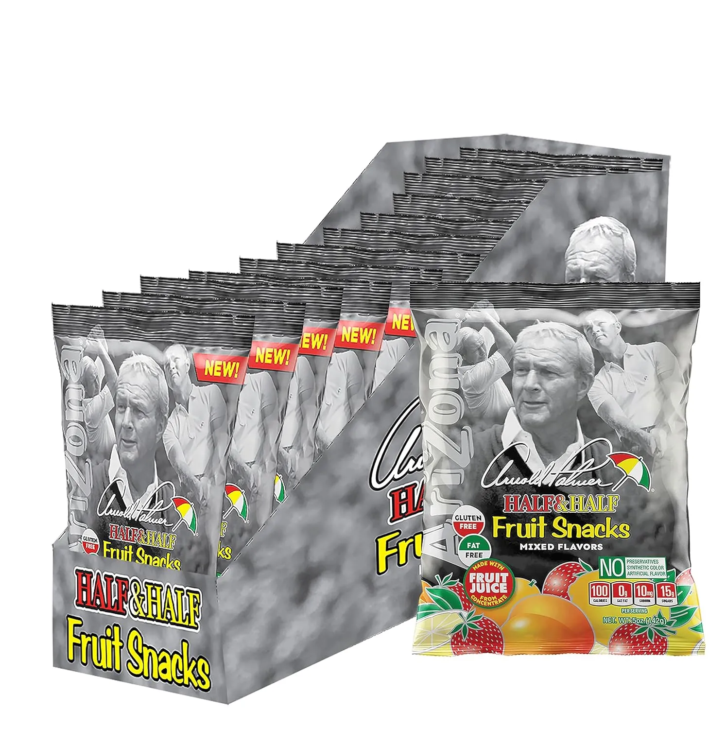 Arizona Arnold Palmer Half and Half Fruit Snacks, Gluten Free Mixed Fruit Gummy Chews, 5 Ounce Individual Single Serve Bags (Pack of 12), 60 Ounce