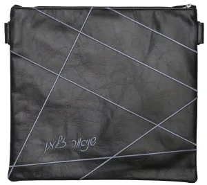 Artistic lines Tallis and Tefillin distressed black leather bag