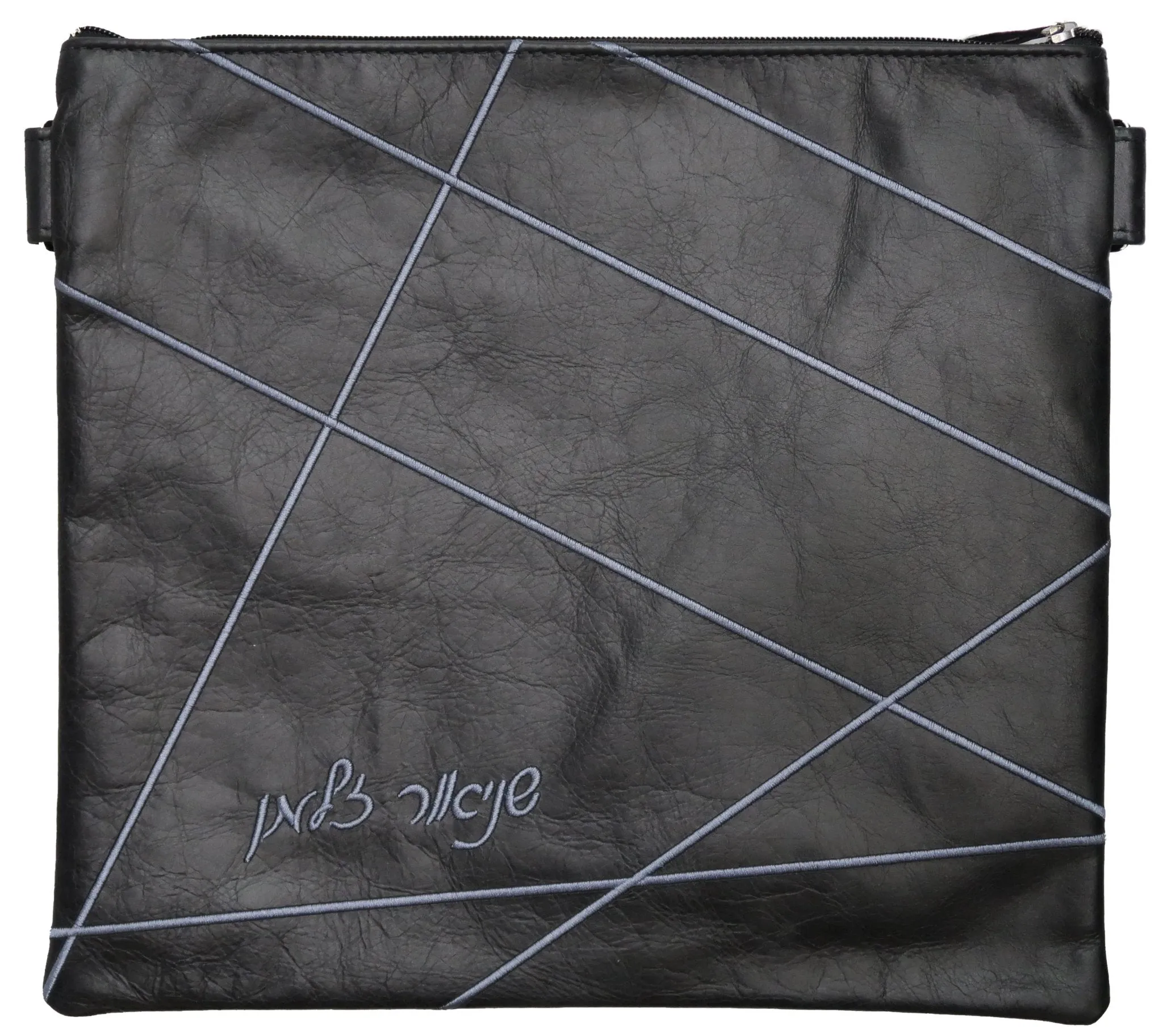 Artistic lines Tallis and Tefillin distressed black leather bag