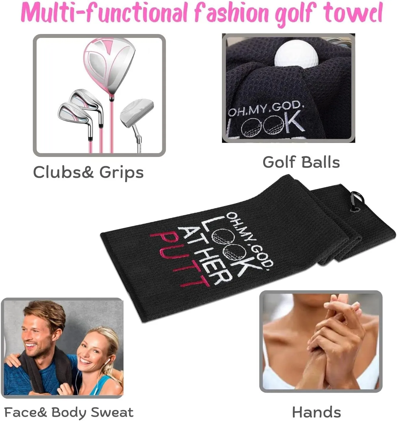 Artpreti Funny Golf Towel, Oh My God Look at Her Putt - Embroidered Golf Towels for Golf Bags with Clip, Fun Golf Accessories for Women Golf, Birthday Gifts for Golf Fan, Golf Joke