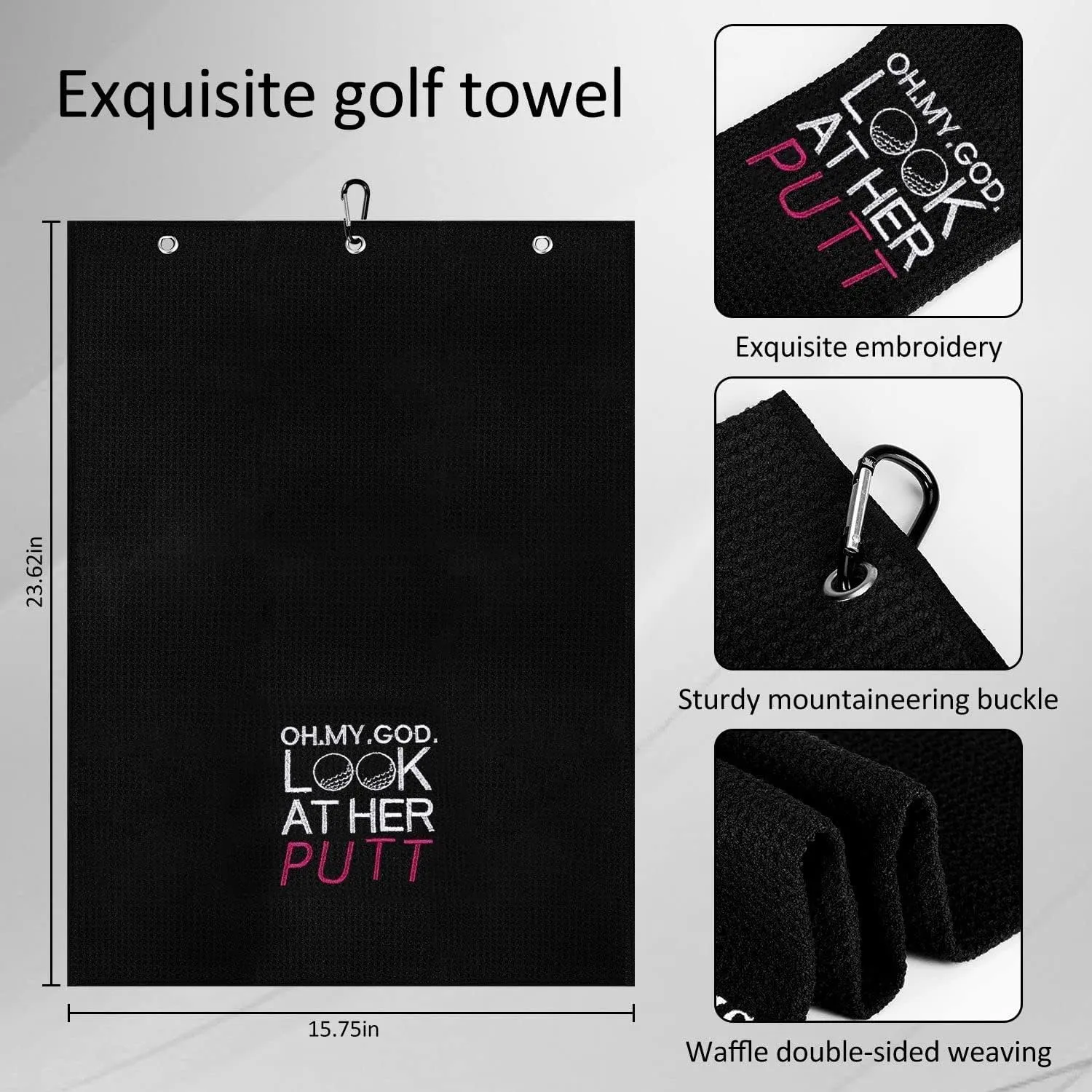 Artpreti Funny Golf Towel, Oh My God Look at Her Putt - Embroidered Golf Towels for Golf Bags with Clip, Fun Golf Accessories for Women Golf, Birthday Gifts for Golf Fan, Golf Joke