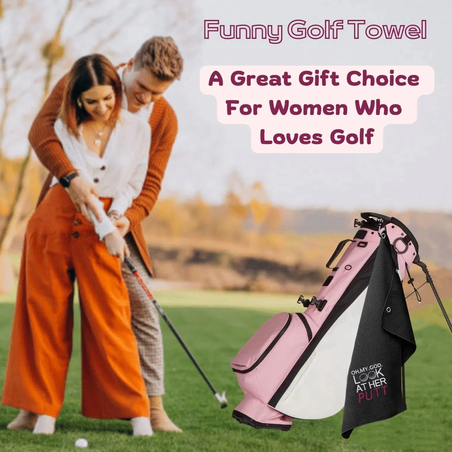Artpreti Funny Golf Towel, Oh My God Look at Her Putt - Embroidered Golf Towels for Golf Bags with Clip, Fun Golf Accessories for Women Golf, Birthday Gifts for Golf Fan, Golf Joke