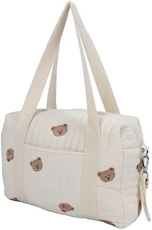 Asixxsix Tote Bag Diaper Bag, Travel Diaper Carry Bag Multifunctional Baby Stroller Bag Nursery Storage Bin Large Capacity Baby Nappy Bag Travel Handbag for Mom Daddy Baby (Bear Bag)