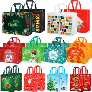 Assorted Sizes 20 Reusable Christmas Goodie Bags - Non-woven, Bulk Xmas Gift Bags with Handles - 4 Large, 8 Medium, 8 Small