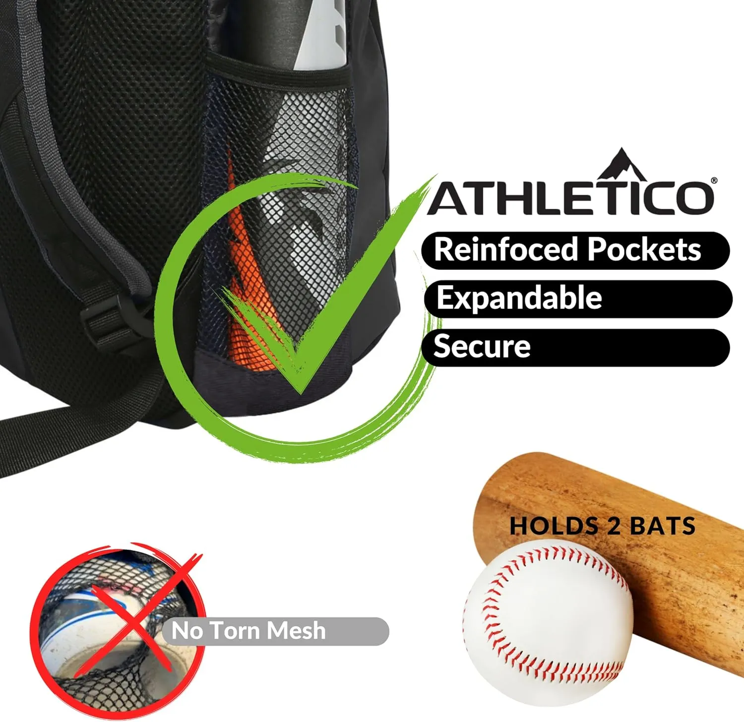Athletico Youth Baseball Bag - Bat Backpack for Baseball, T-Ball & Softball Equipment & Gear | Holds Bat, Helmet, Glove | Fence Hook