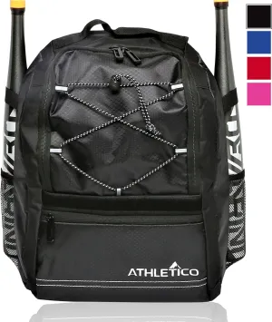 Athletico Youth Baseball Bag - Bat Backpack for Baseball, T-Ball & Softball Equipment & Gear | Holds Bat, Helmet, Glove | Fence Hook