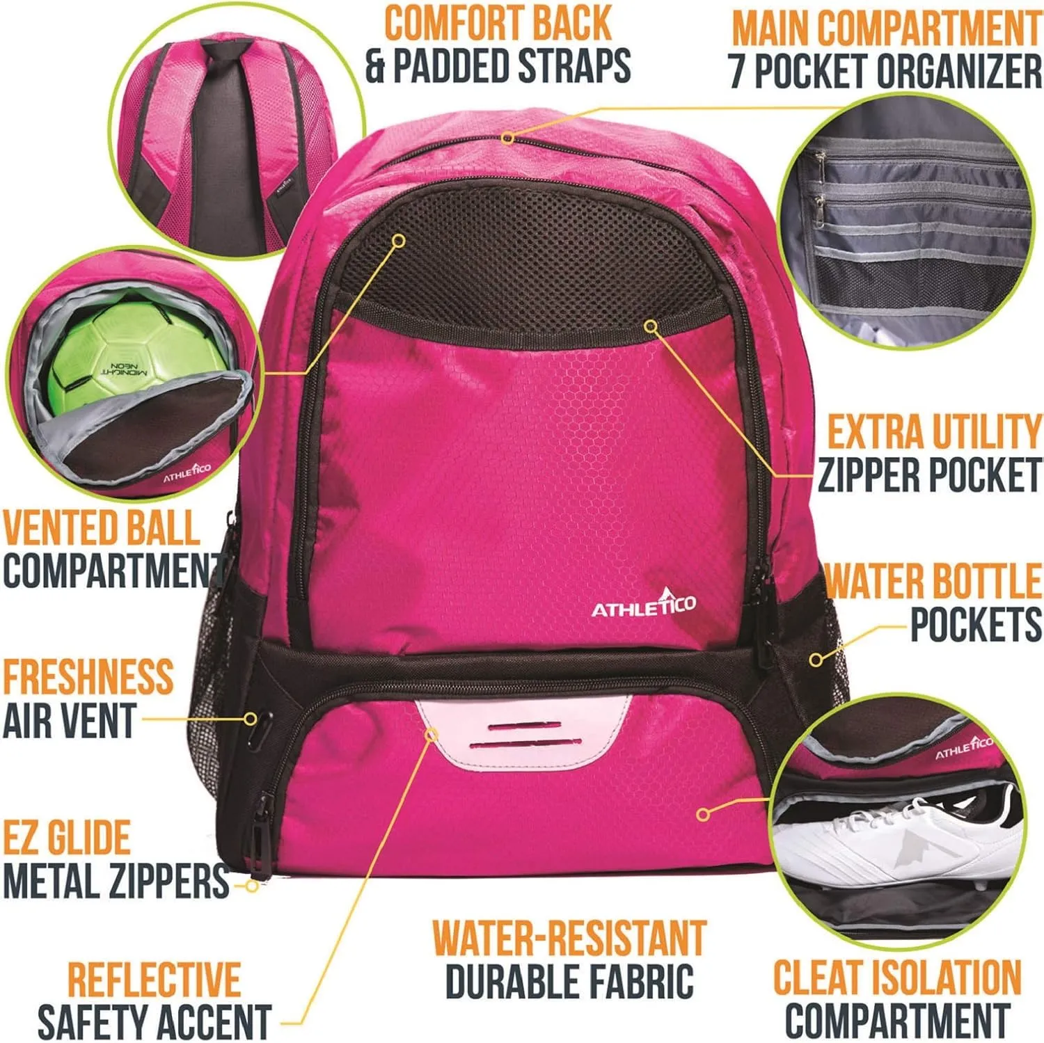 Athletico Youth Soccer Bag - Soccer Backpack & Bags for Basketball, Volleyball & Football | Includes Separate Cleat and Ball Compartment