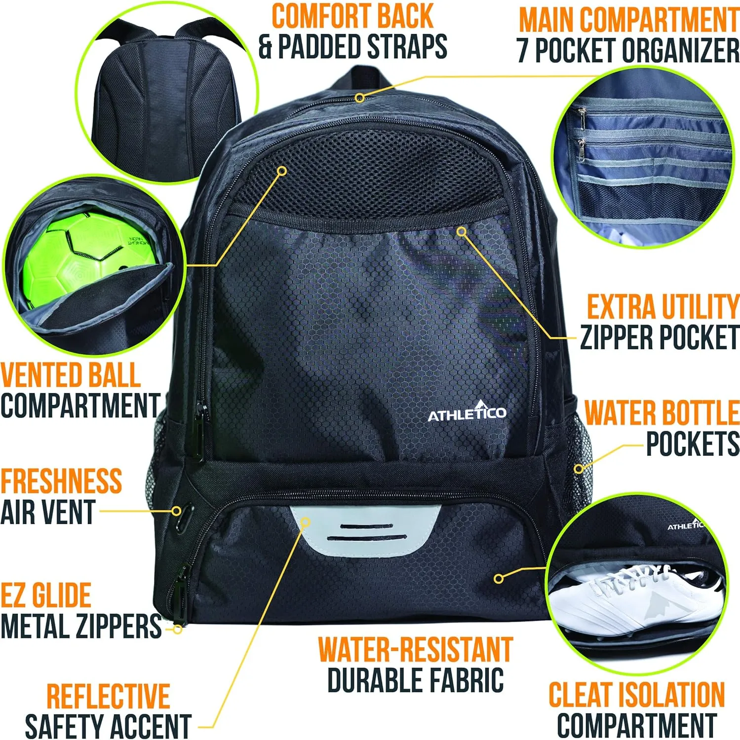 Athletico Youth Soccer Bag - Soccer Backpack & Bags for Basketball, Volleyball & Football | Includes Separate Cleat and Ball Compartment