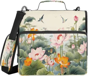 ATTX Chinese Hummingbirds Florals Zipper Binder with Adjustable Padded Strap - 3 Ring 500 Sheet Capacity Binder Bag with Multi-Pocket Organizer, Fits 12 Inch Laptop#480