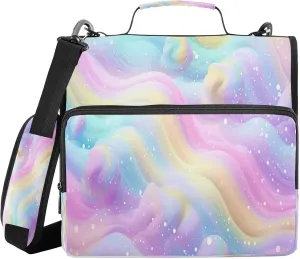 ATTX Rainbow Ice Cream Swirl Zipper Binder with Adjustable Padded Strap - 3 Ring 500 Sheet Capacity Binder Bag with Multi-Pocket Organizer, Fits 12 Inch Laptop#578