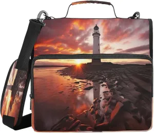 ATTX Sunset Lighthouse Zipper Binder with Adjustable Padded Strap - 3 Ring 500 Sheet Capacity Binder Bag with Multi-Pocket Organizer, Fits 12 Inch Laptop#371