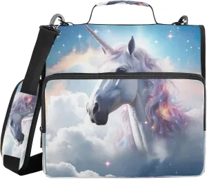 ATTX White Horse Zipper Binder with Adjustable Padded Strap - 3 Ring 500 Sheet Capacity Binder Bag with Multi-Pocket Organizer, Fits 12 Inch Laptop#387