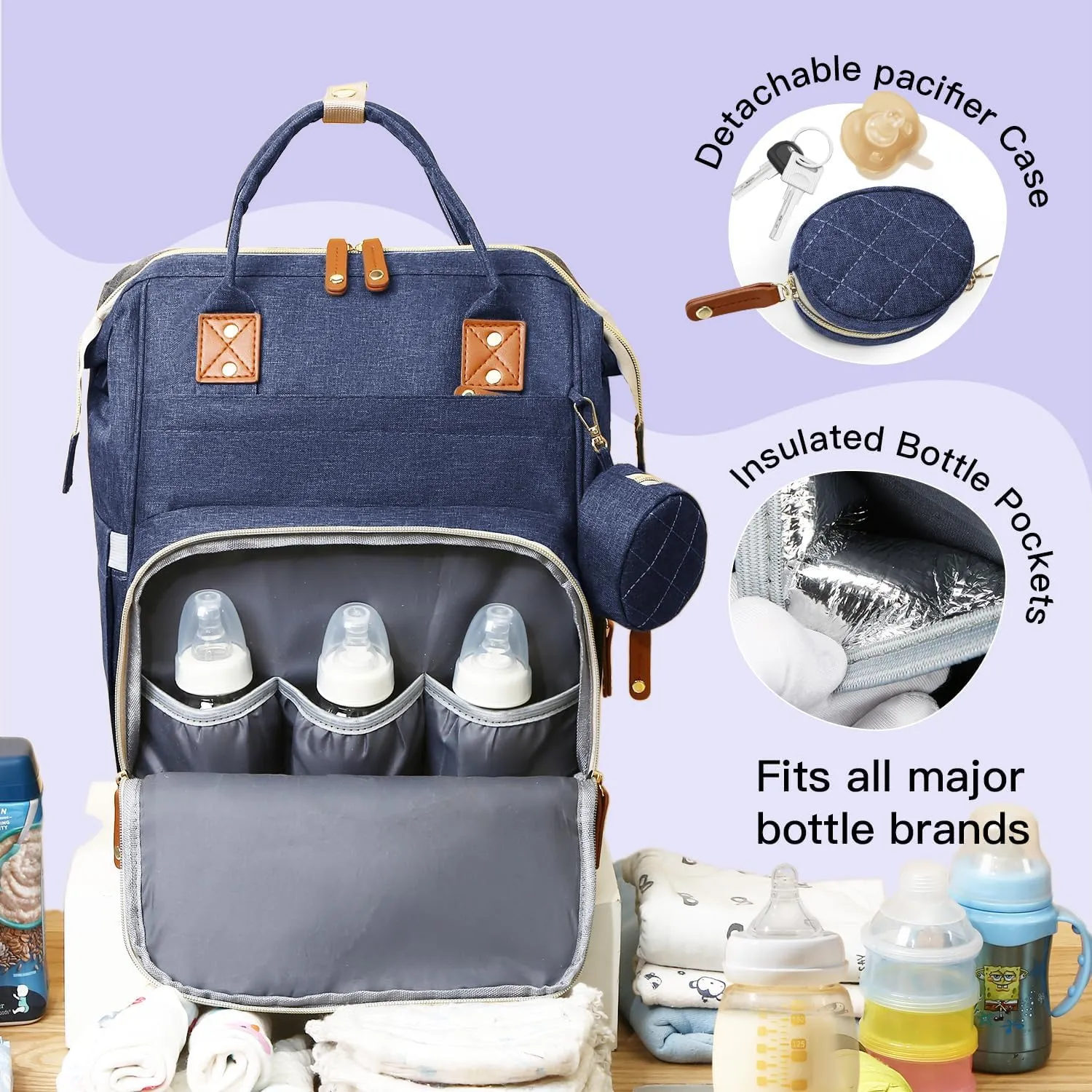 Baby Diaper Bag, Diaper Backpack, Mommy Bags with Multiple Pockets – Well-Designed, Spacious & Convenient for Parents,Waterproof, Blue