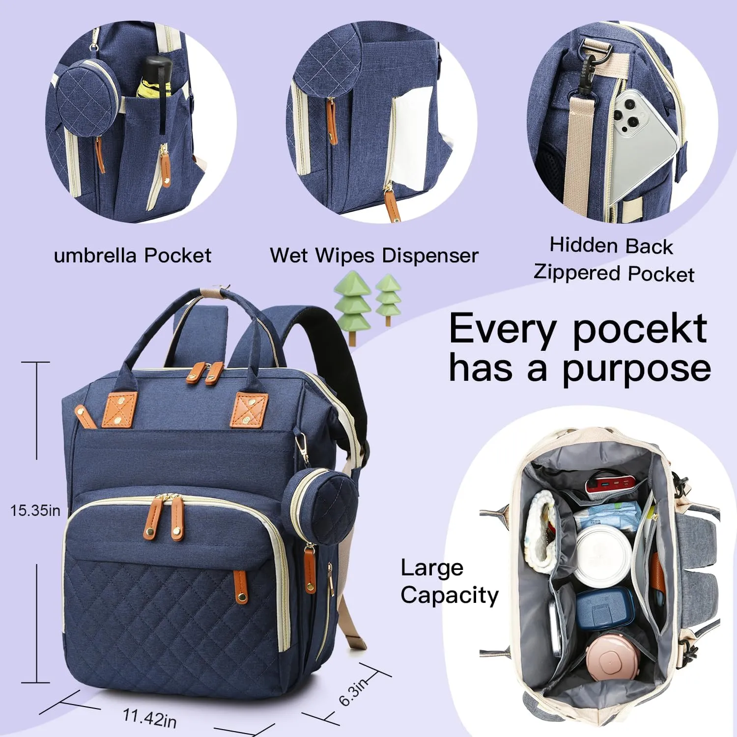 Baby Diaper Bag, Diaper Backpack, Mommy Bags with Multiple Pockets – Well-Designed, Spacious & Convenient for Parents,Waterproof, Blue