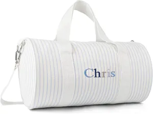 Baby Overnight Bag Personalised Toddler Duffle Bag with Embroidered Name Canvas Kids Duffle Bag for Boys Girls Baby Daycare Bag for Weekender Overnight Travel New Born Birthday Gift (Blue)