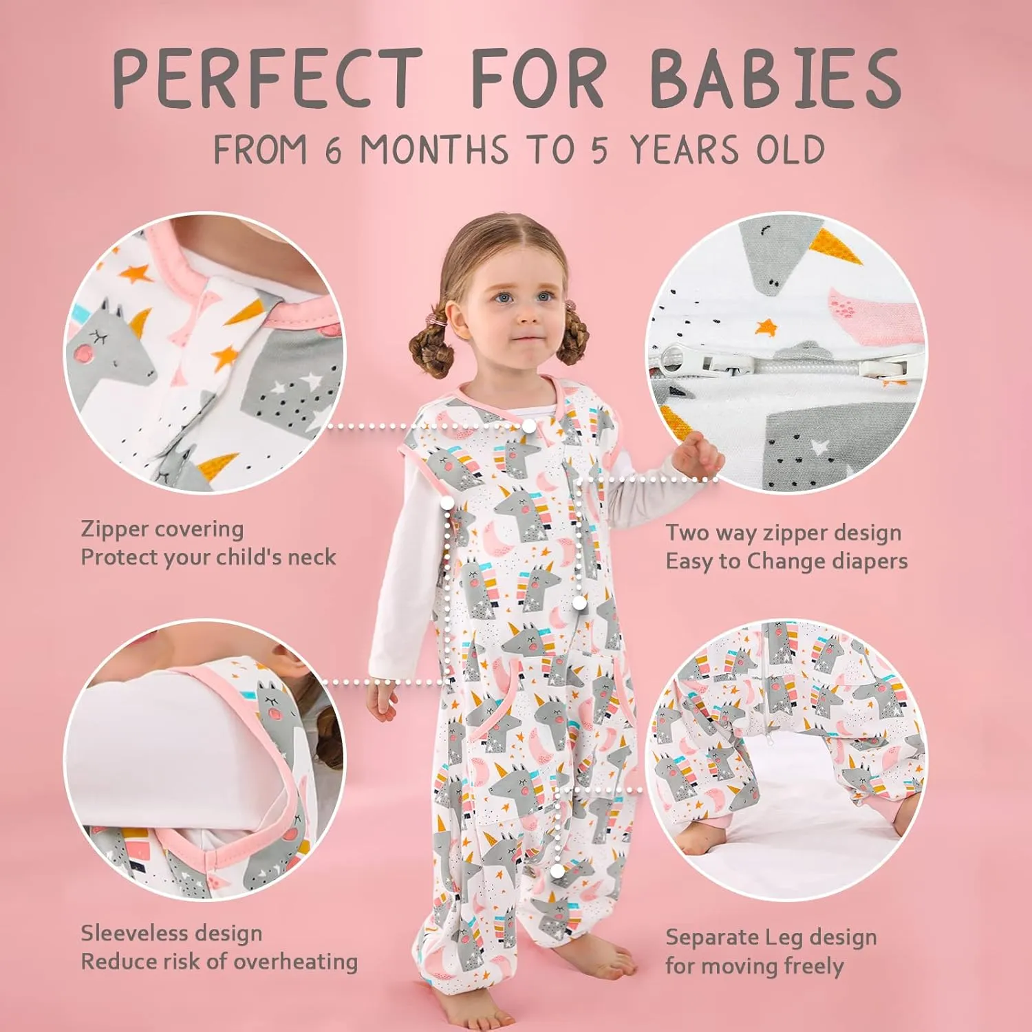 Baby Toddler Sleep Sacks, 3t-5t, Wearable Blankets with Feet, Sleeveless Soft Sacks for Baby Boys or Girls