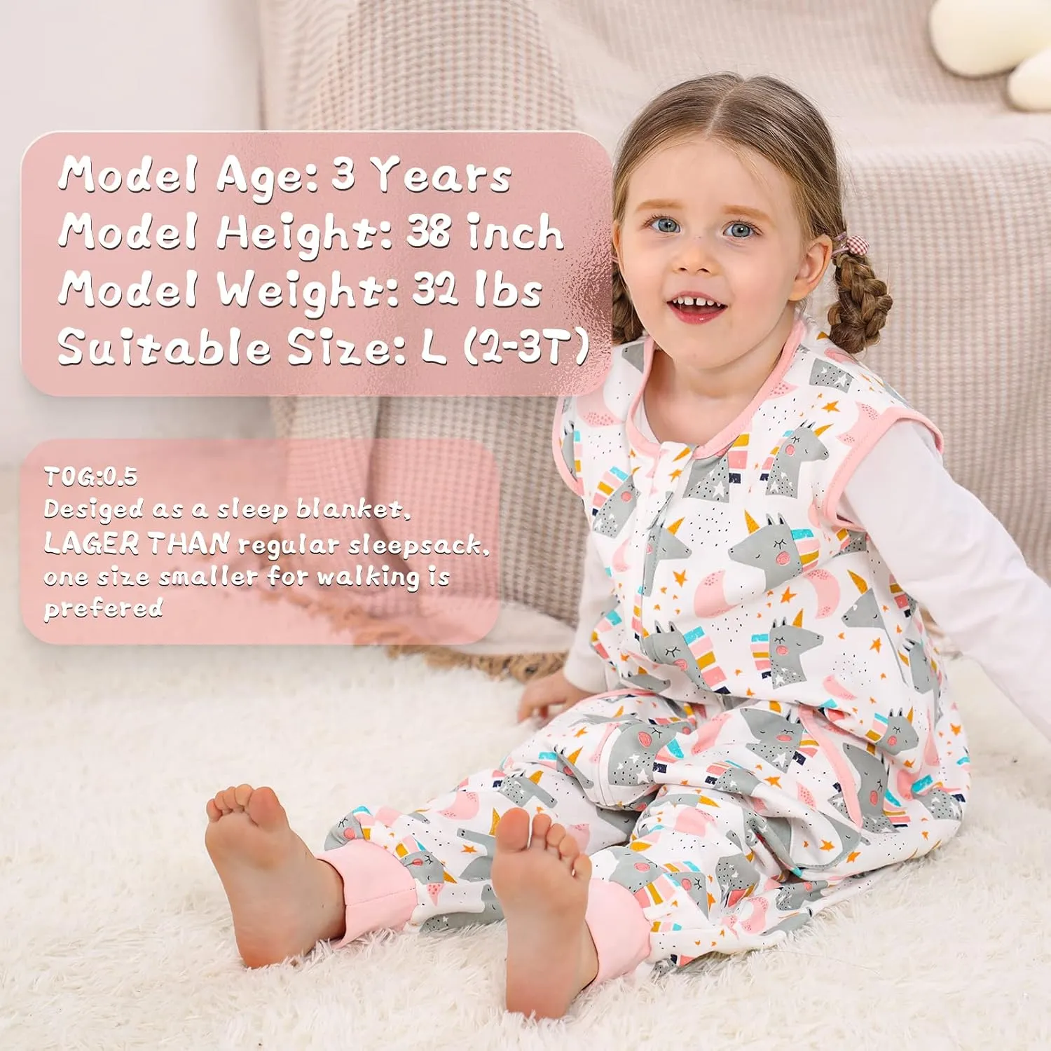 Baby Toddler Sleep Sacks, 3t-5t, Wearable Blankets with Feet, Sleeveless Soft Sacks for Baby Boys or Girls