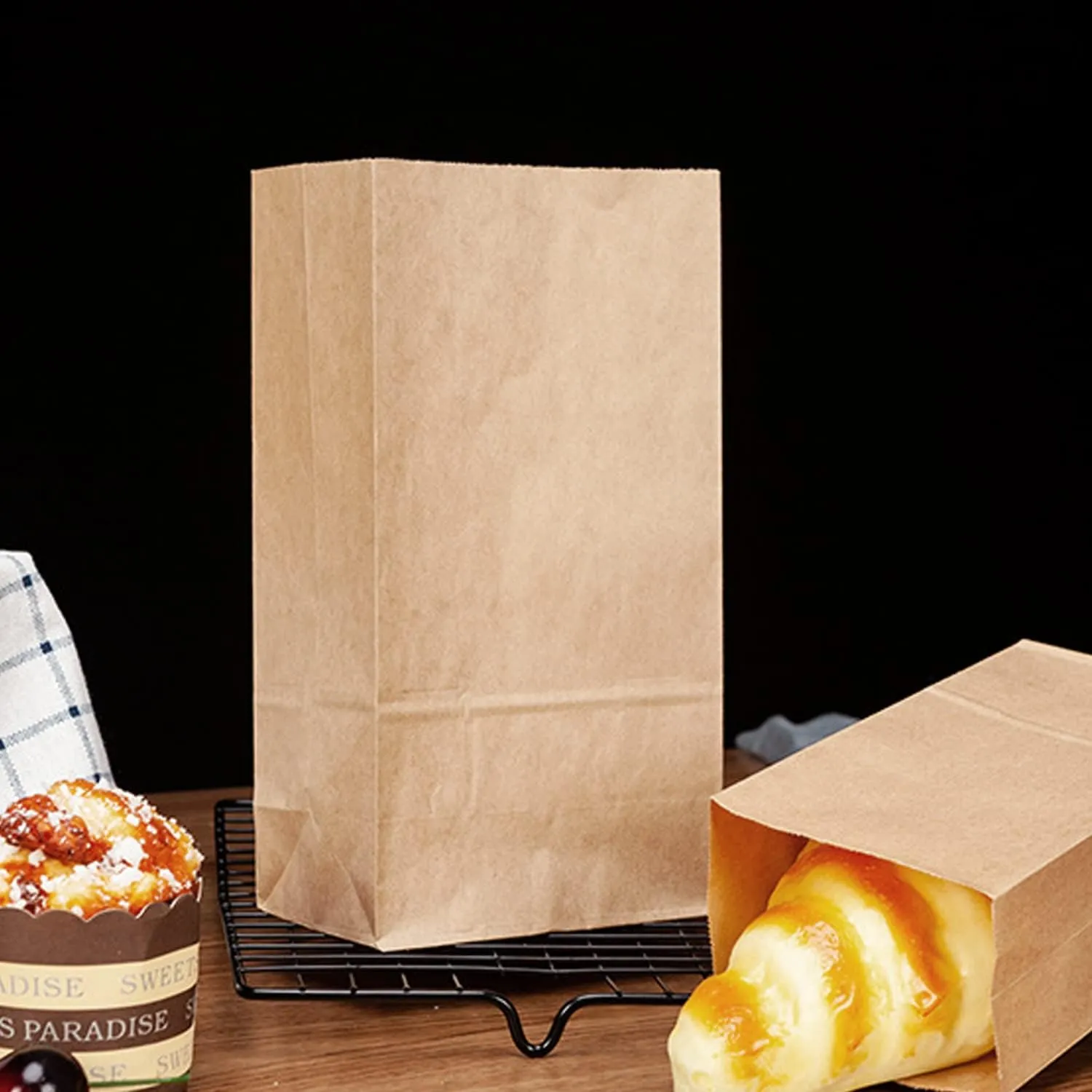 BadenBach 50 Pack 12 Lb Brown Kraft Paper Bags,7" x 4.3" x 12.5",Large Heavy Duty Paper Grocery Bags Kraft Lunch Bags Bread Sandwich Gift Wrapping Bag for Bakery Shopping Party Crafts Projects