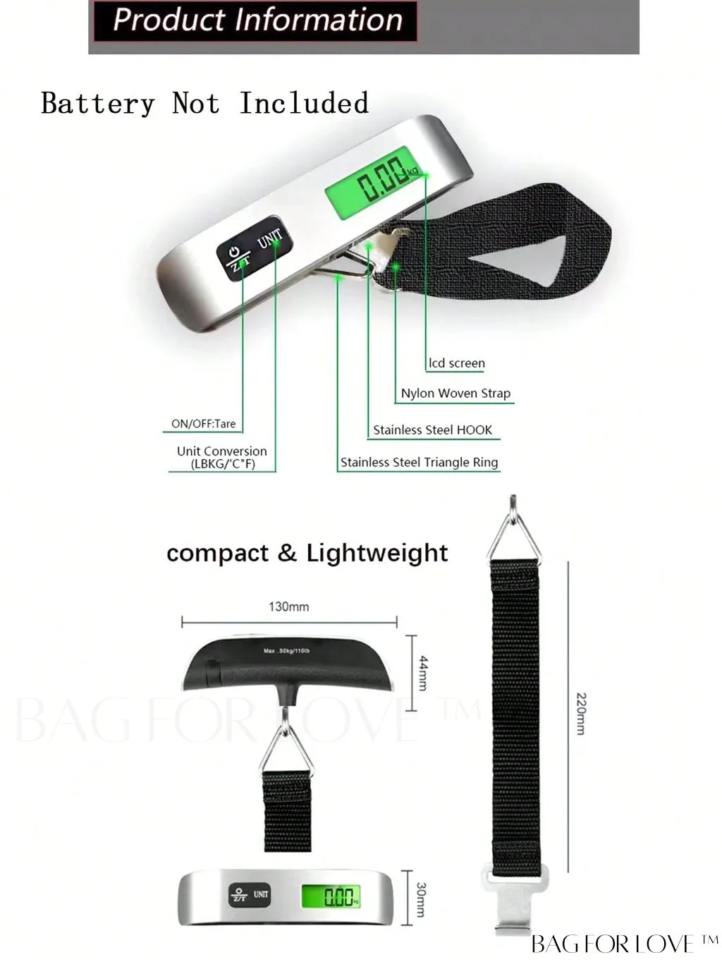 BagForLove - Compact Electric Weight Scale - Portable and Convenient