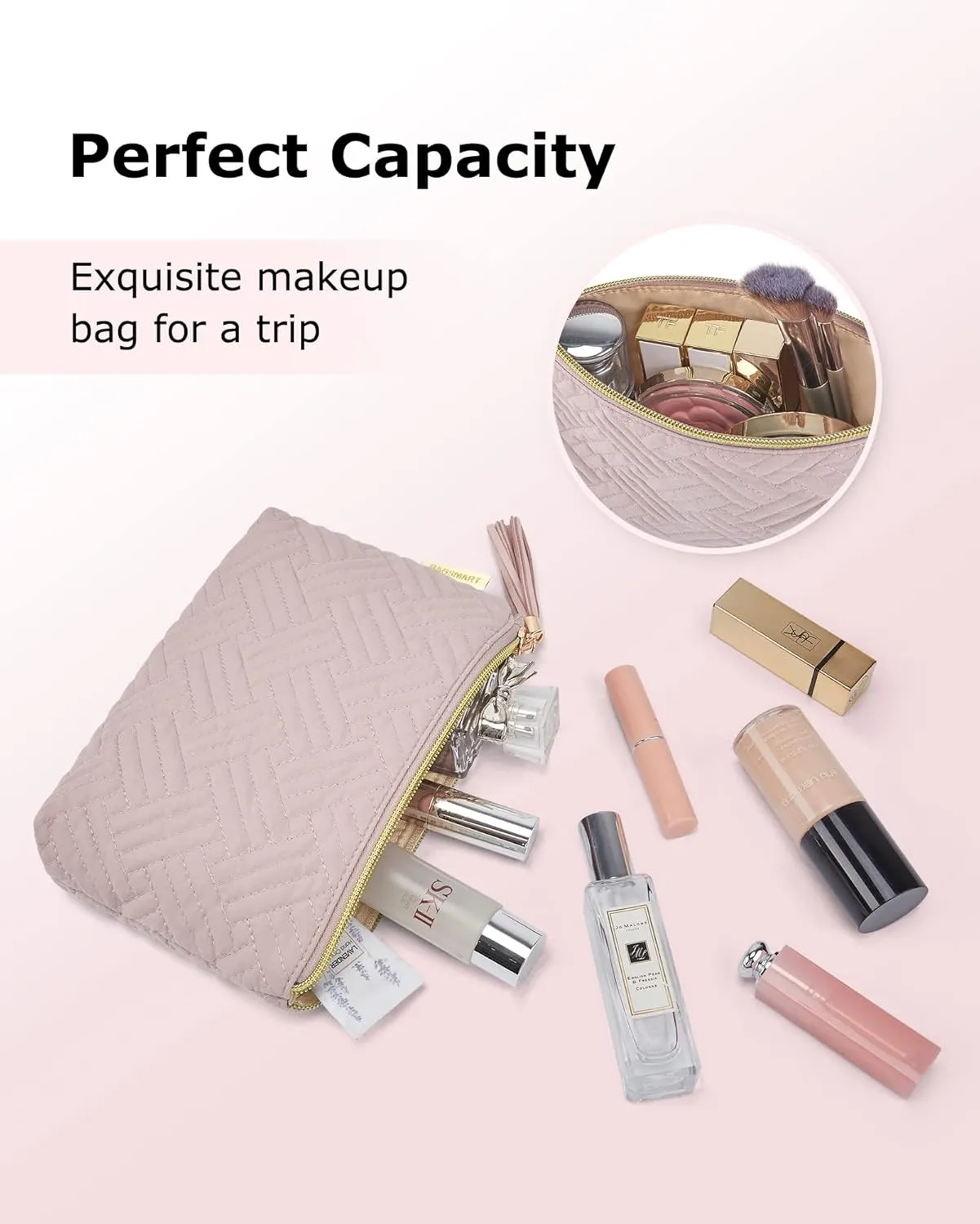 BAGSMART Small Cosmetic Bag, 2Pcs Pink Makeup Bags,Makeup Pouch for Purse,Travel Cosmetic Organizer for Makeup Brushes Lipsticks Electonic Accessories