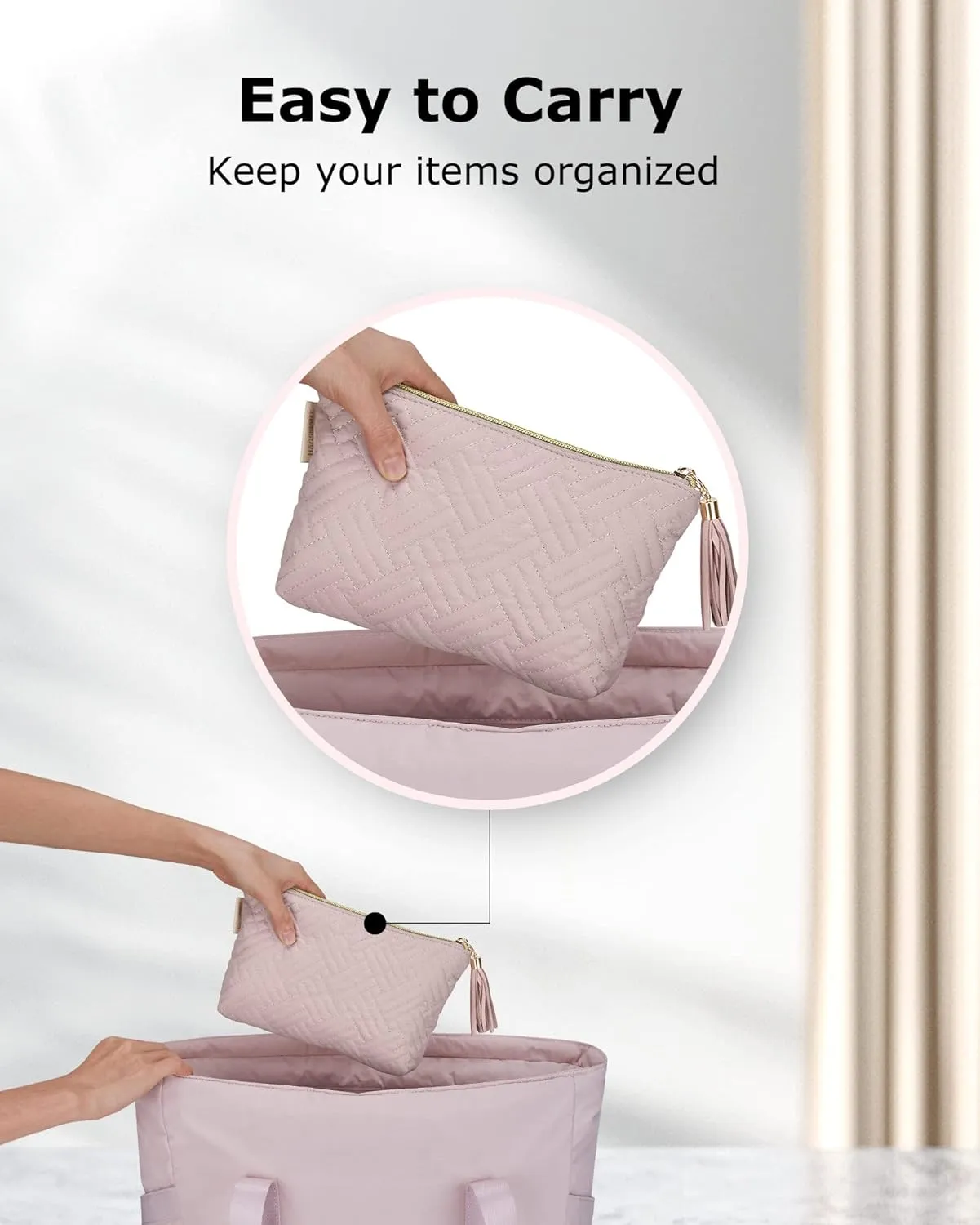BAGSMART Small Cosmetic Bag, 2Pcs Pink Makeup Bags,Makeup Pouch for Purse,Travel Cosmetic Organizer for Makeup Brushes Lipsticks Electonic Accessories