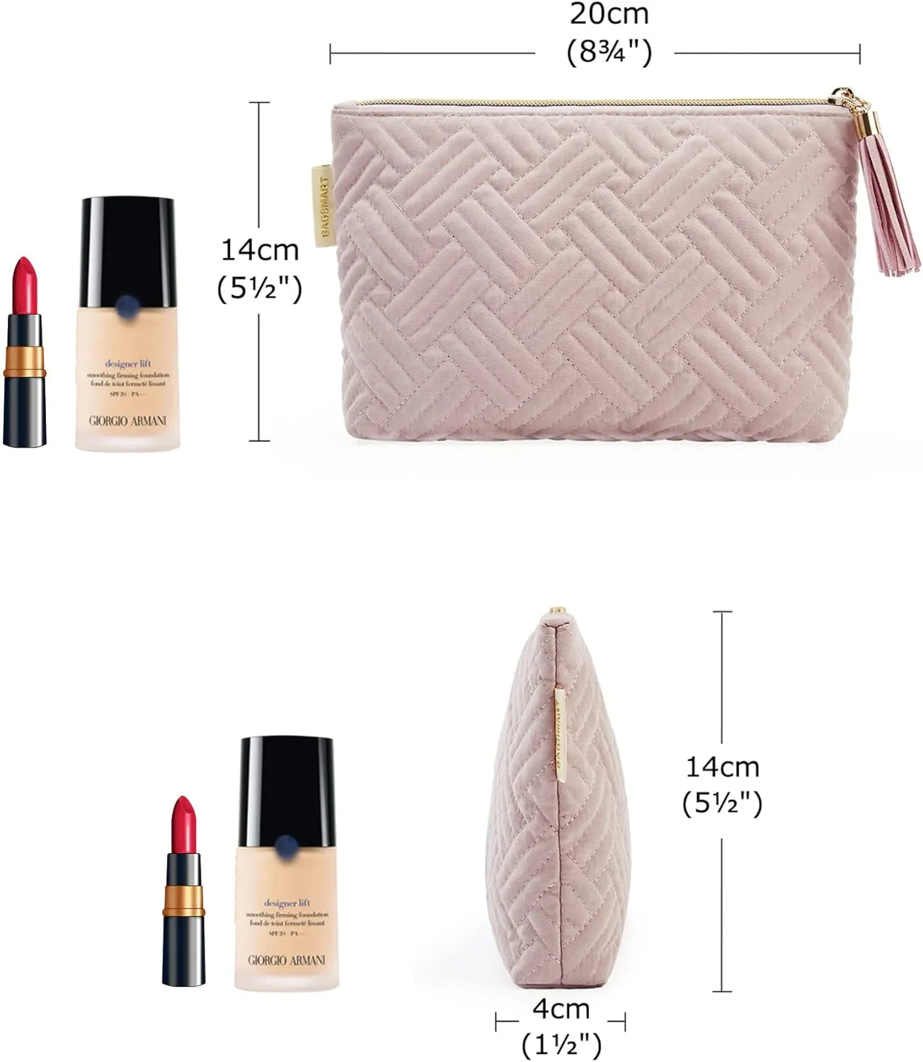 BAGSMART Small Cosmetic Bag, Elegant Roomy Makeup Bags,lipstick pouch,Zipper Pouch,Great Gifts for Women,Travel Waterproof Toiletry Bag Accessories Organizer Gifts (Pink-1 pcs)