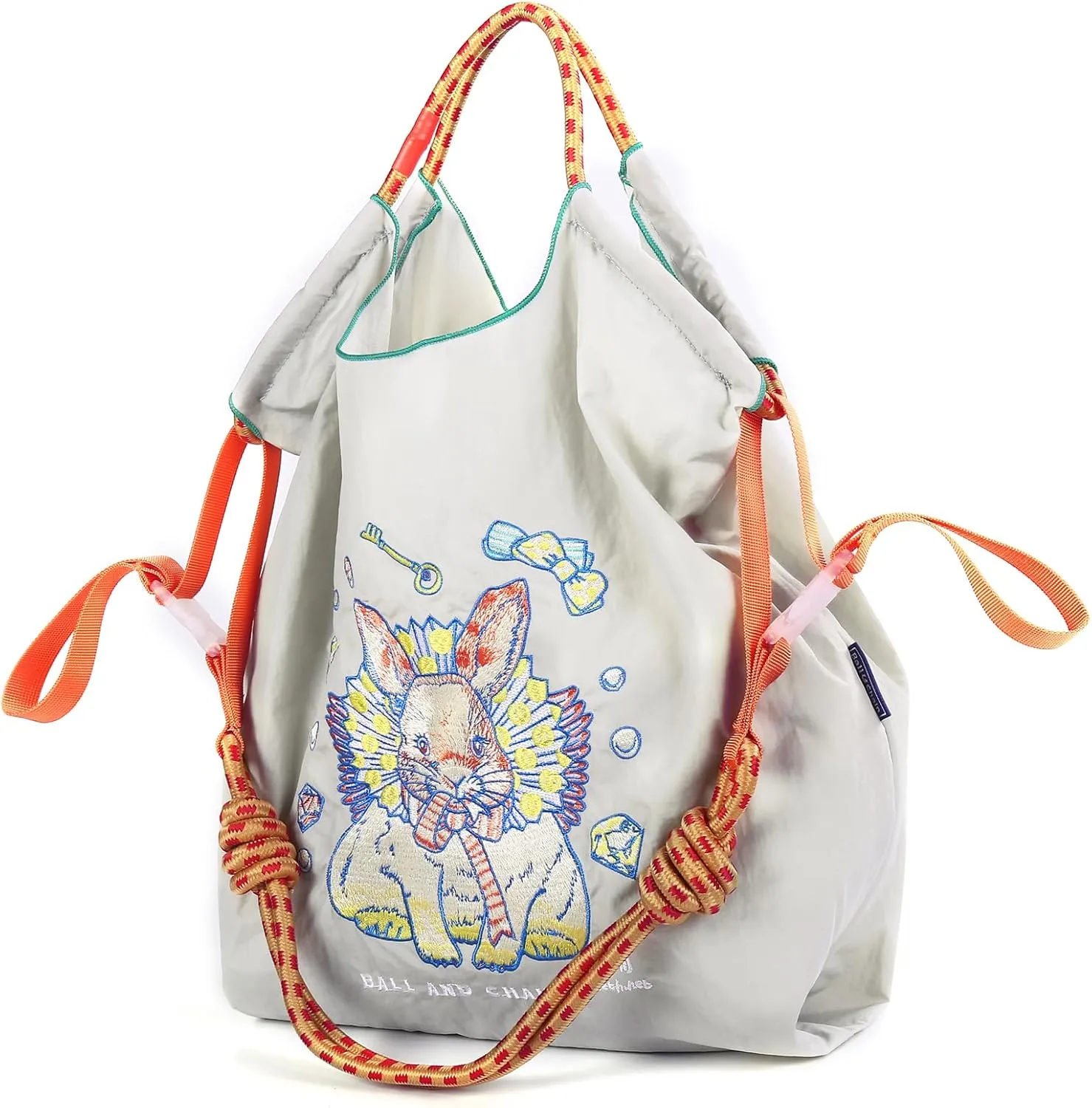 Ball&Chain Embroidery Tote Bag for Women, Foldable Tote Bag Large Shoulder Bag Top Handle Handbag for Travel, Work