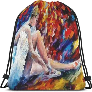 Ballerina Drawstring Bags Backpack Bag Ballet Dancer Oil Painting Cute Dancing Dance Art Colorful Sport Gym Sack Drawstring Bag String Bag Yoga Bag for Men Women