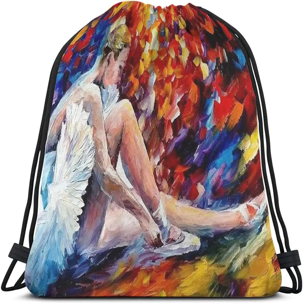 Ballerina Drawstring Bags Backpack Bag Ballet Dancer Oil Painting Cute Dancing Dance Art Colorful Sport Gym Sack Drawstring Bag String Bag Yoga Bag for Men Women