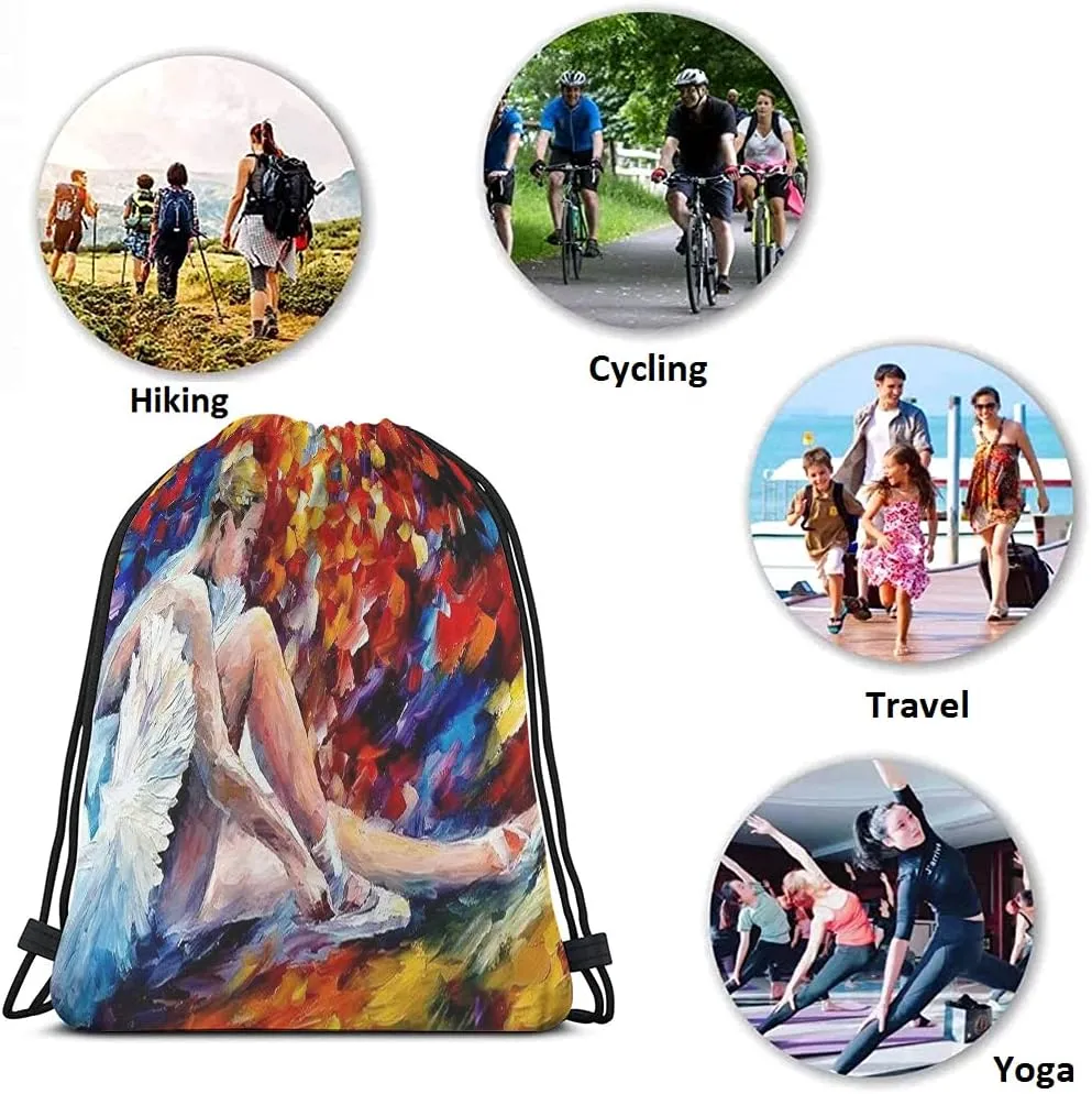 Ballerina Drawstring Bags Backpack Bag Ballet Dancer Oil Painting Cute Dancing Dance Art Colorful Sport Gym Sack Drawstring Bag String Bag Yoga Bag for Men Women