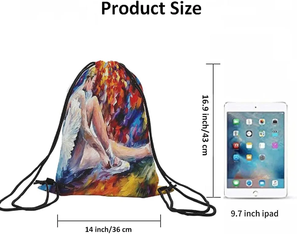 Ballerina Drawstring Bags Backpack Bag Ballet Dancer Oil Painting Cute Dancing Dance Art Colorful Sport Gym Sack Drawstring Bag String Bag Yoga Bag for Men Women