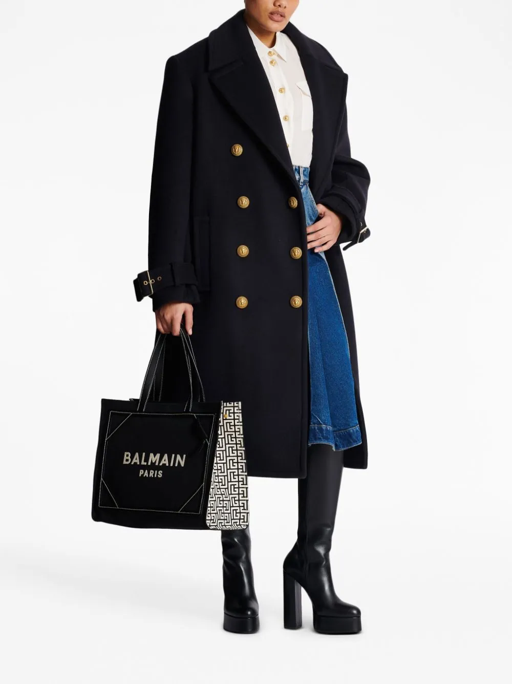 Balmain B Army Medium Canvas And Leather Tote Bag