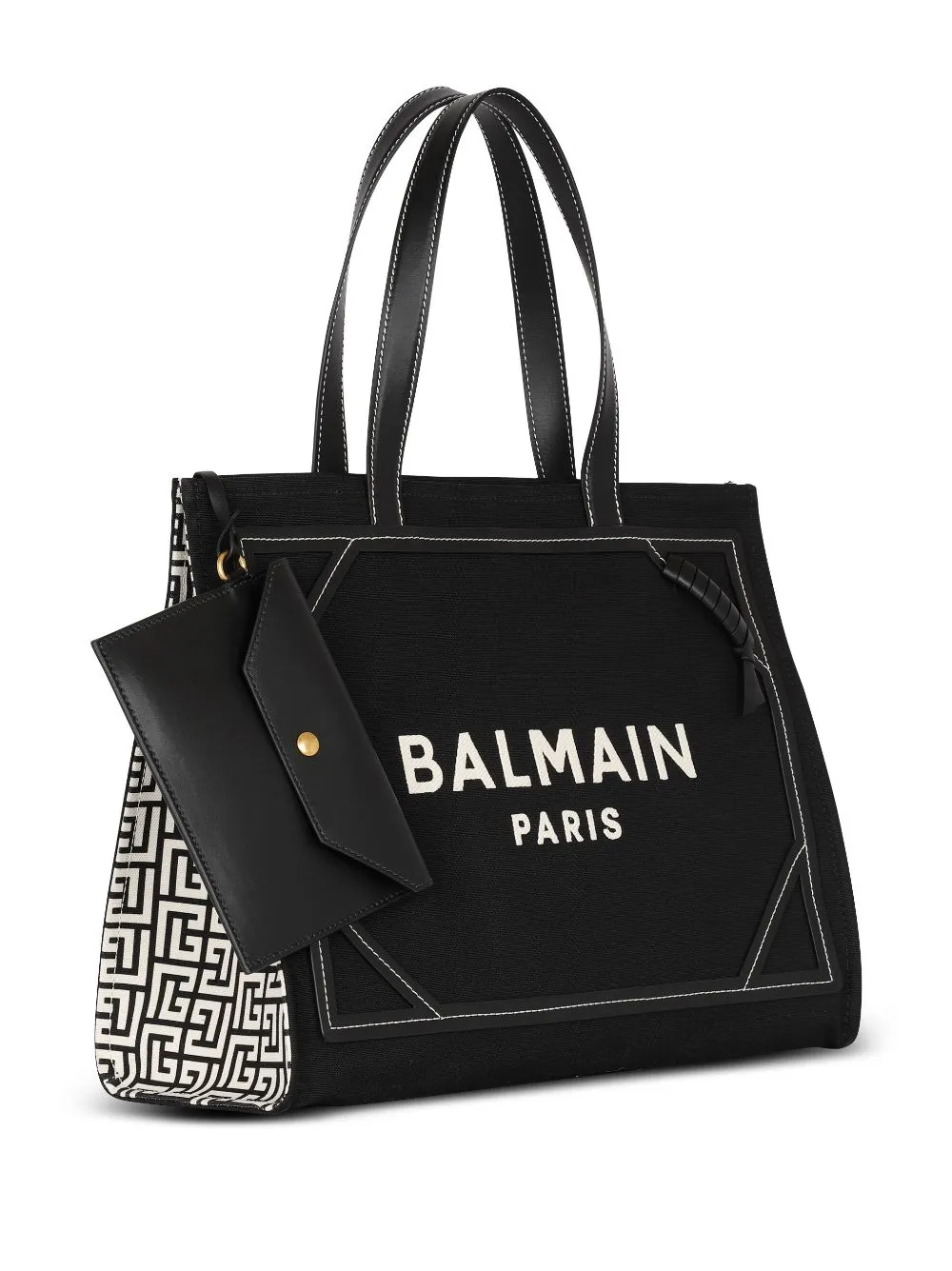 Balmain B Army Medium Canvas And Leather Tote Bag