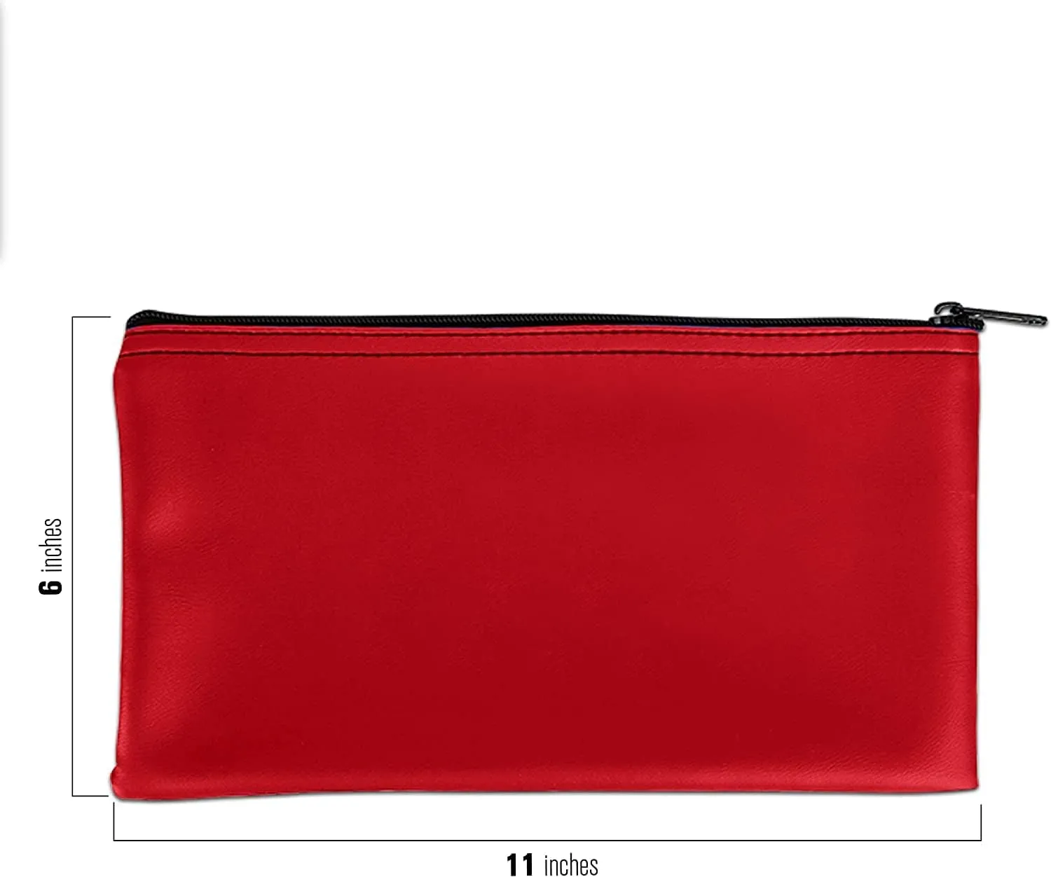 BankSupplies Reusable Deposit Bag | 11” W x 6” H | Vinyl Coating | Red | Double-Stitched Seams | Heavy-Duty Nylon Zipper | Leather-Like Textured Grain | Bank Bags with Zipper
