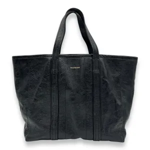 Barbes East West Black Tote Bag in Distressed Leather, Silver hardware